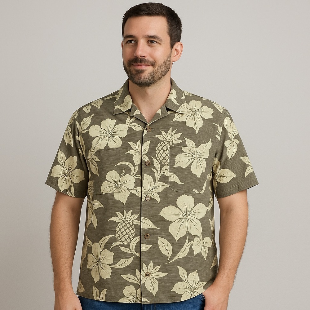 Tommy Bahama Silk Linen Hawaiian Shirt XL Brown Floral Pineapple